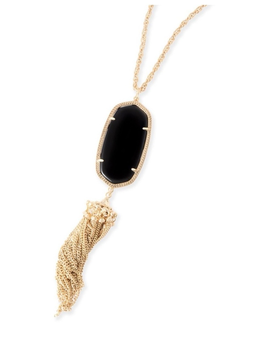 Kendra Scott Rayne Black & Gold Tassel Statement Necklace